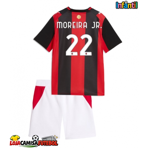 Camisa de Futebol AC Milan Diego Moreira #22 Equipamento Principal Infantil 2026-27 Manga Curta (+ Calças curtas)